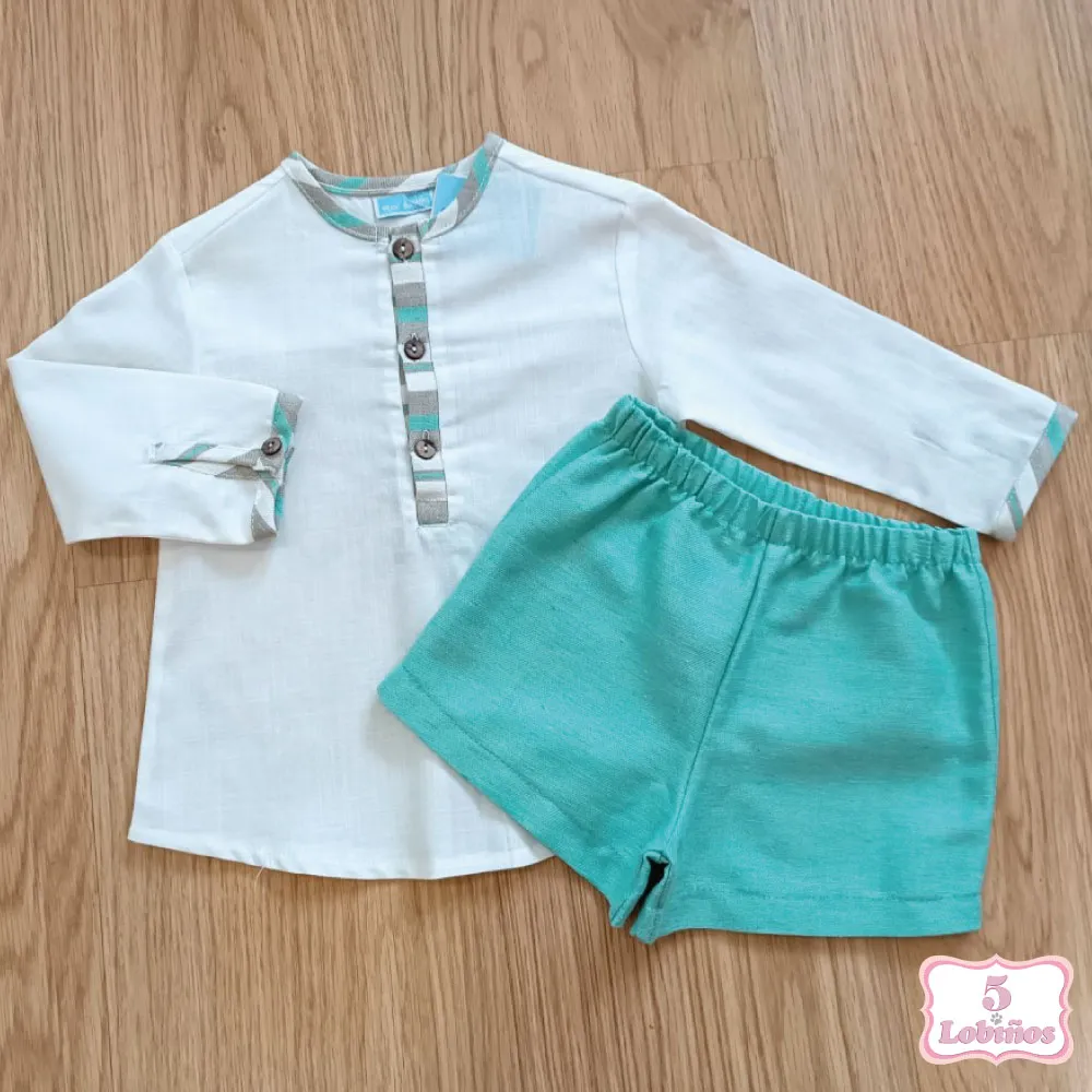 CONJUNTO BEBÉ NIÑO LINO TURQUESA Mac Ilusión