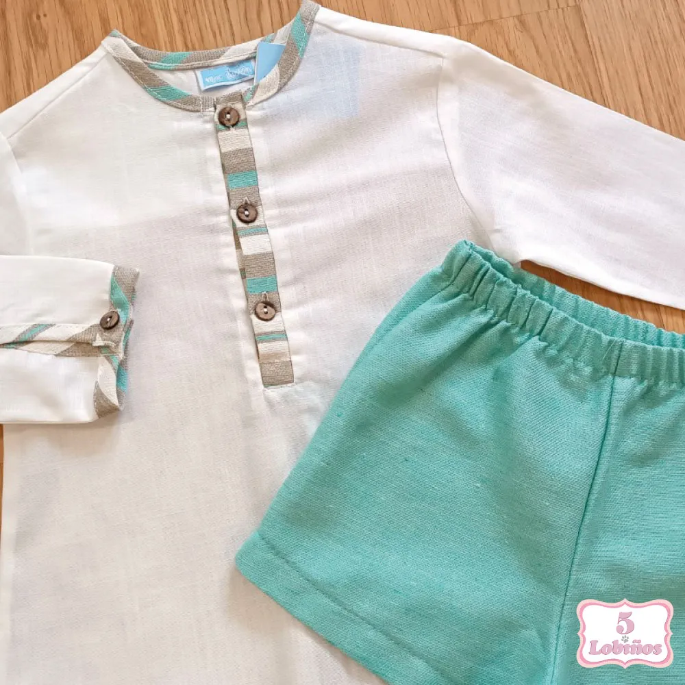 CONJUNTO BEBÉ NIÑO LINO TURQUESA Mac Ilusión