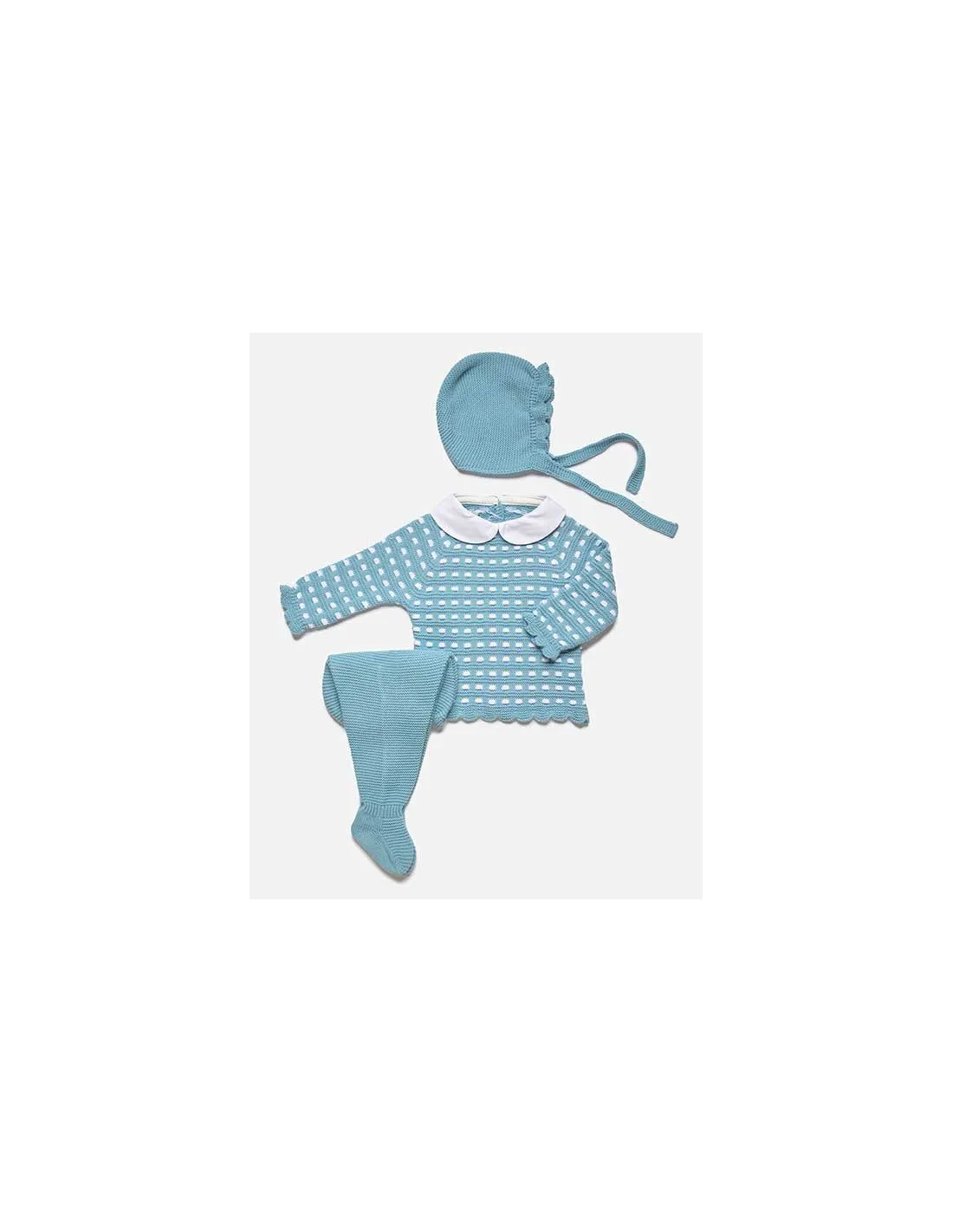 Conjunto Bebé Niño Polaina 3 Piezas Azul Nube Motas Blancas Juliana