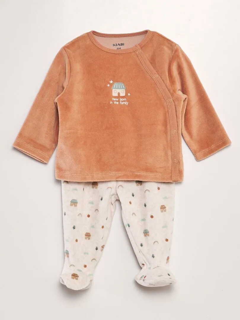 CONJUNTO DE PIJAMA DE TERCIOPELO  BEIGE