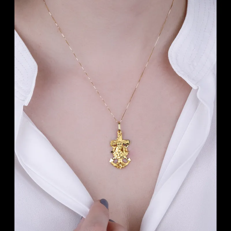 CRUZ MARINERA "VIRGEN DEL CARMEN" ORO 18K PEQUEÑA
