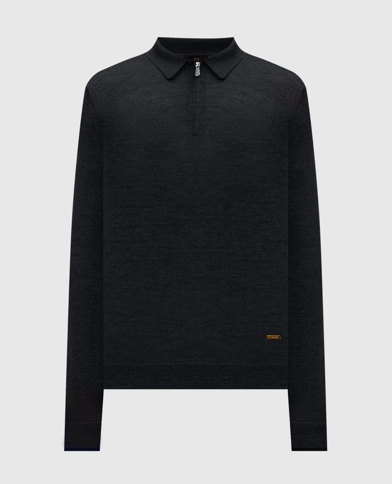 Enrico Mandelli Black wool and silk polo with metallic logo