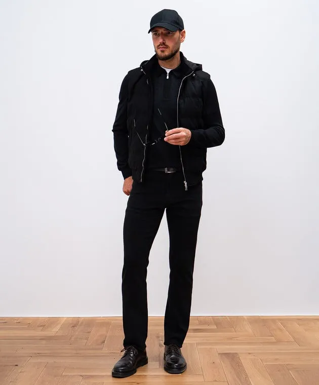 Enrico Mandelli Black wool and silk polo with metallic logo