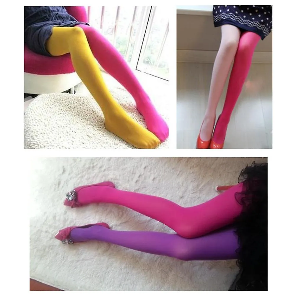 FASHION DOUBLE COLOR AB SPLICE LEFT RIGHT STOCKINGS  FREE SIZE (ROSE RED AND BRIGHT YELLOW)