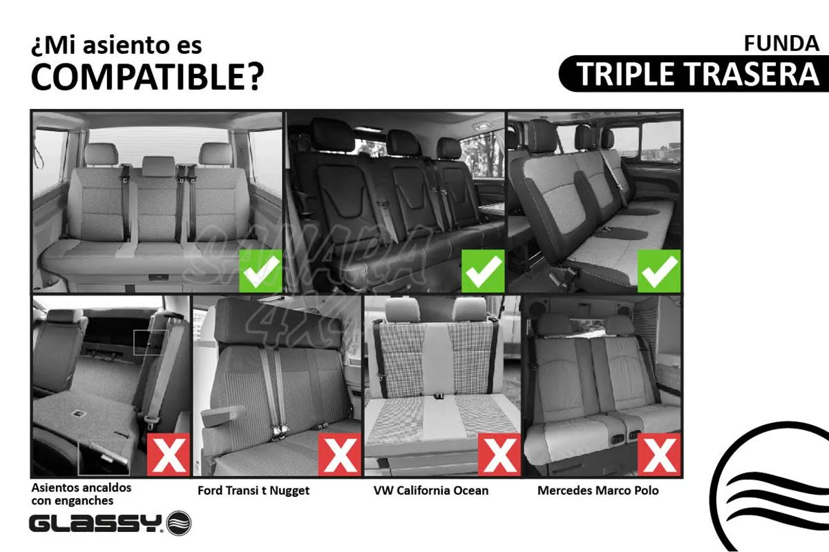 Funda de asiento triple trasera impermeable GLASSY Fiji (Estampado Fiji)