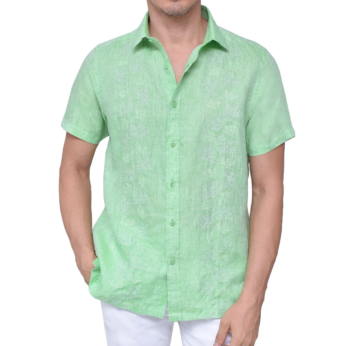 GUAYABERA LINO CORAL VERDE