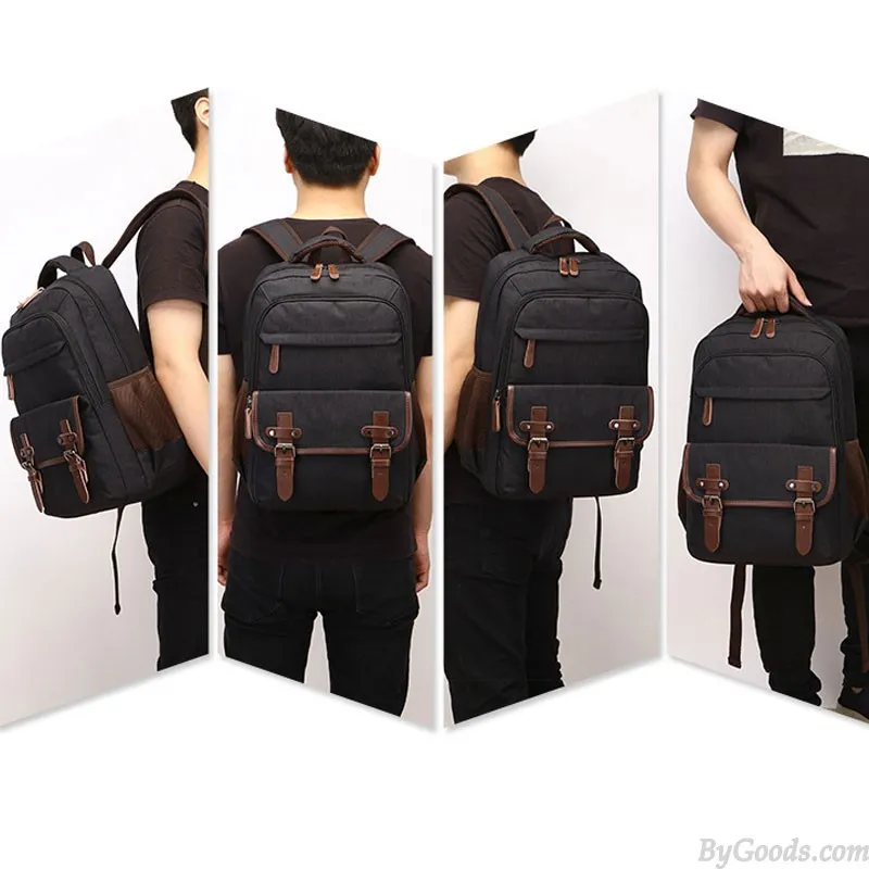 Leisure Double Buckle Canvas Backpack For Men Women School Rucksack Fits Most 15.6 Inch Laptop Bookbag Student Canvas Backpack