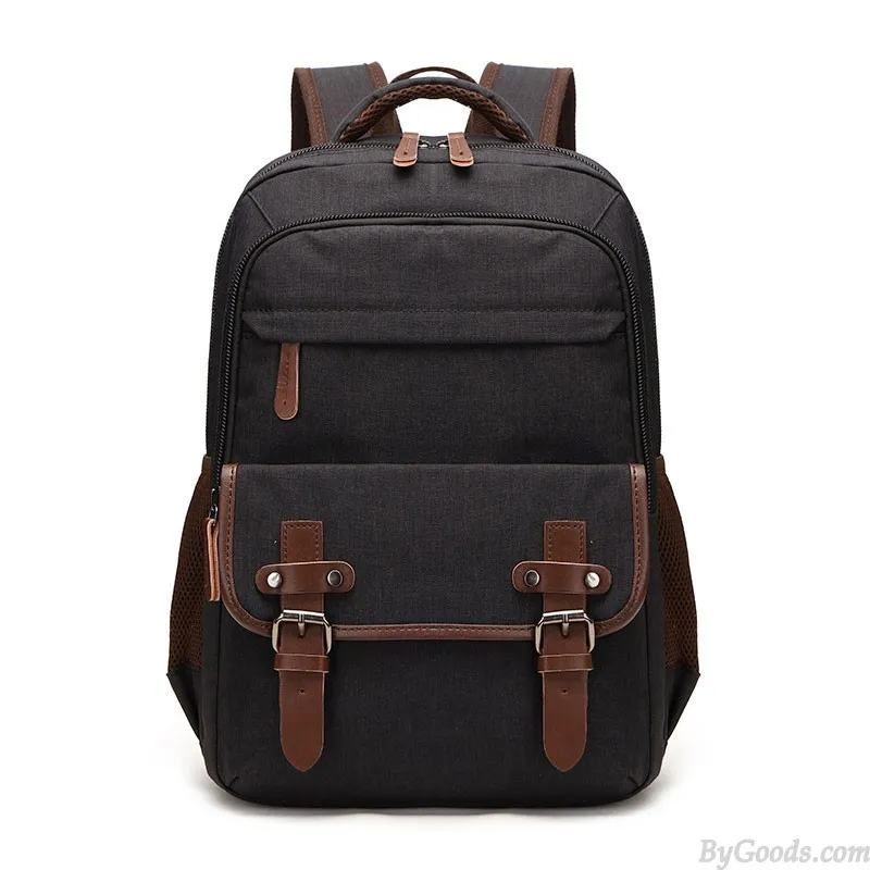 Leisure Double Buckle Canvas Backpack For Men Women School Rucksack Fits Most 15.6 Inch Laptop Bookbag Student Canvas Backpack