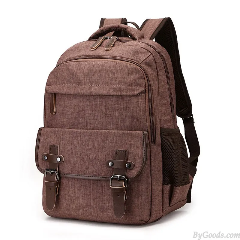 Leisure Double Buckle Canvas Backpack For Men Women School Rucksack Fits Most 15.6 Inch Laptop Bookbag Student Canvas Backpack