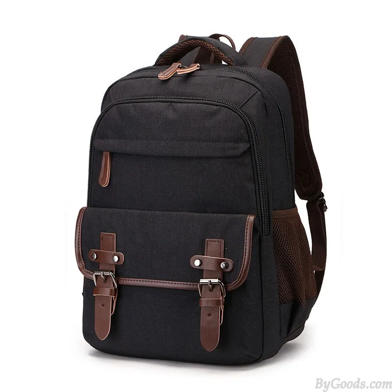 Leisure Double Buckle Canvas Backpack For Men Women School Rucksack Fits Most 15.6 Inch Laptop Bookbag Student Canvas Backpack