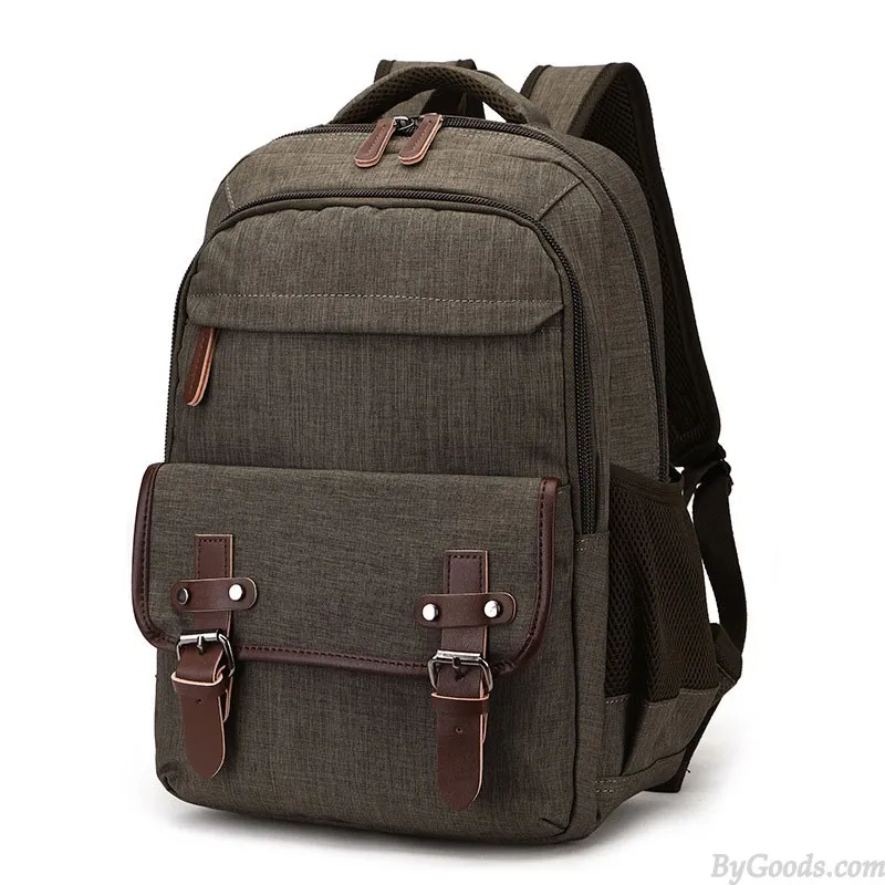 Leisure Double Buckle Canvas Backpack For Men Women School Rucksack Fits Most 15.6 Inch Laptop Bookbag Student Canvas Backpack
