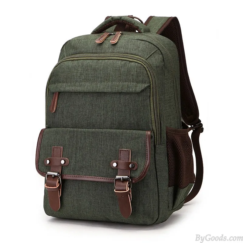 Leisure Double Buckle Canvas Backpack For Men Women School Rucksack Fits Most 15.6 Inch Laptop Bookbag Student Canvas Backpack