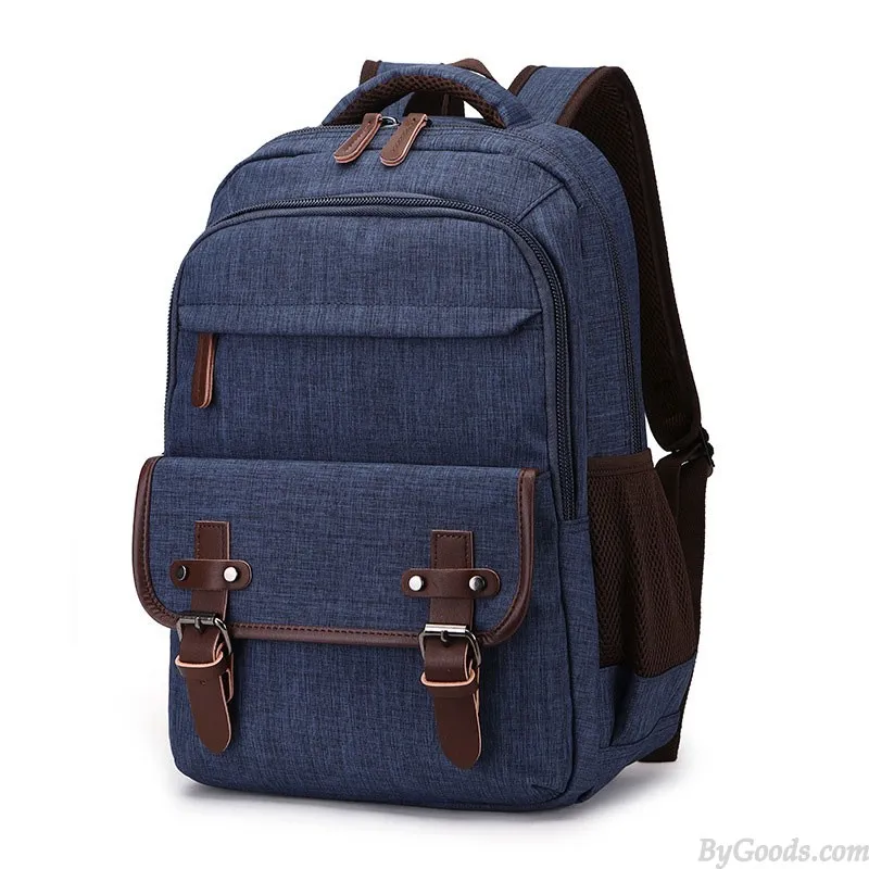 Leisure Double Buckle Canvas Backpack For Men Women School Rucksack Fits Most 15.6 Inch Laptop Bookbag Student Canvas Backpack