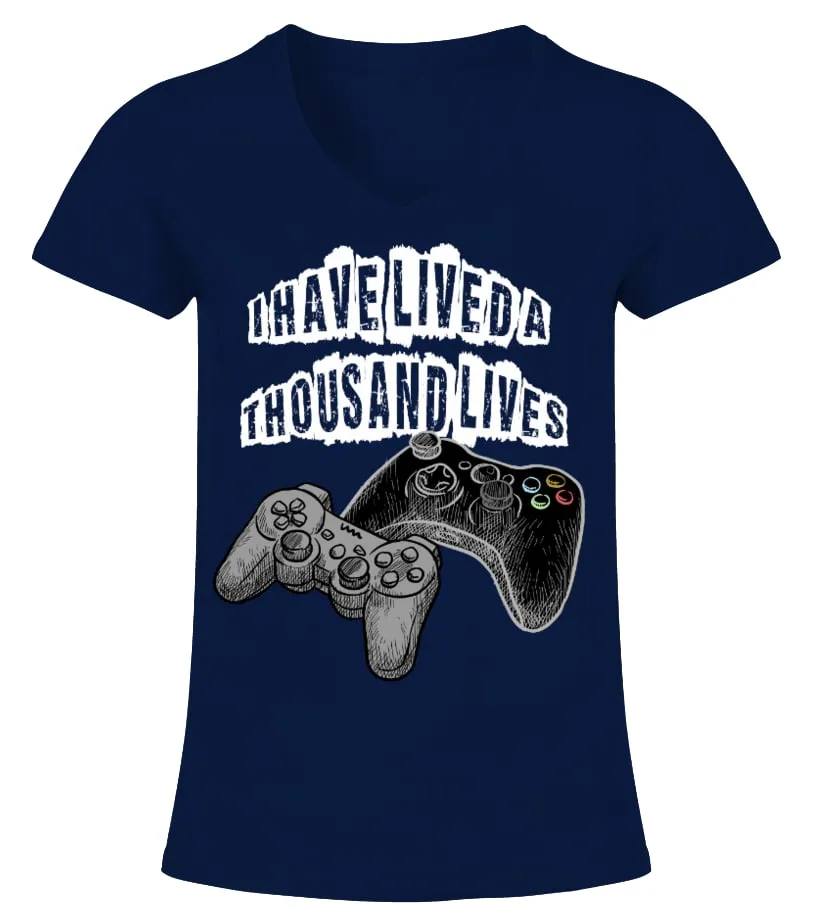 LIVE A THOUSAND LIVES  GEEK COUPLE SHIRT CAMISETA CUELLO PICO MUJER