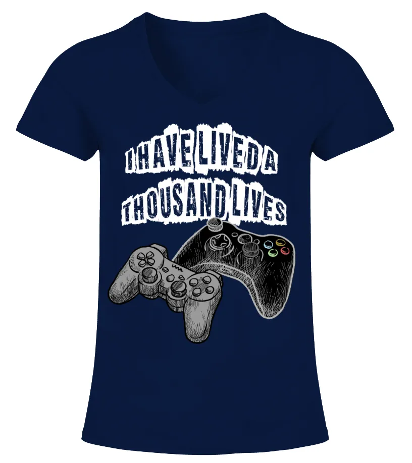 LIVE A THOUSAND LIVES  GEEK COUPLE SHIRT CAMISETA CUELLO PICO MUJER