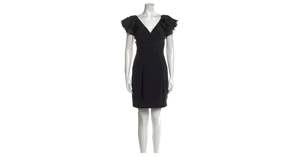 Marchesa Vestido mini de crepé de seda negro y organza 