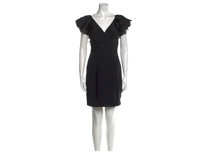 Marchesa Vestido mini de crepé de seda negro y organza 