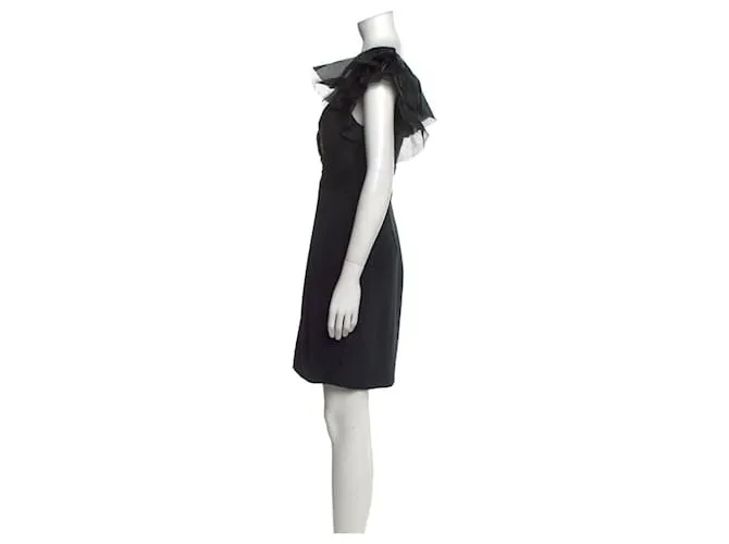 Marchesa Vestido mini de crepé de seda negro y organza 