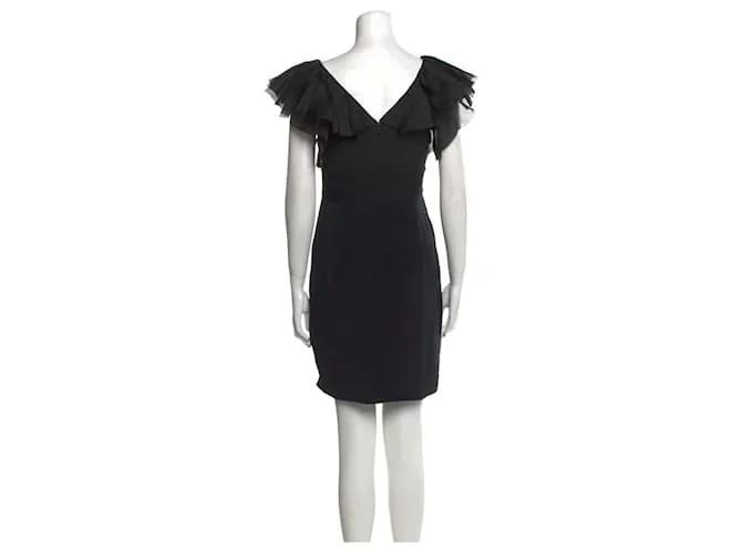 Marchesa Vestido mini de crepé de seda negro y organza 
