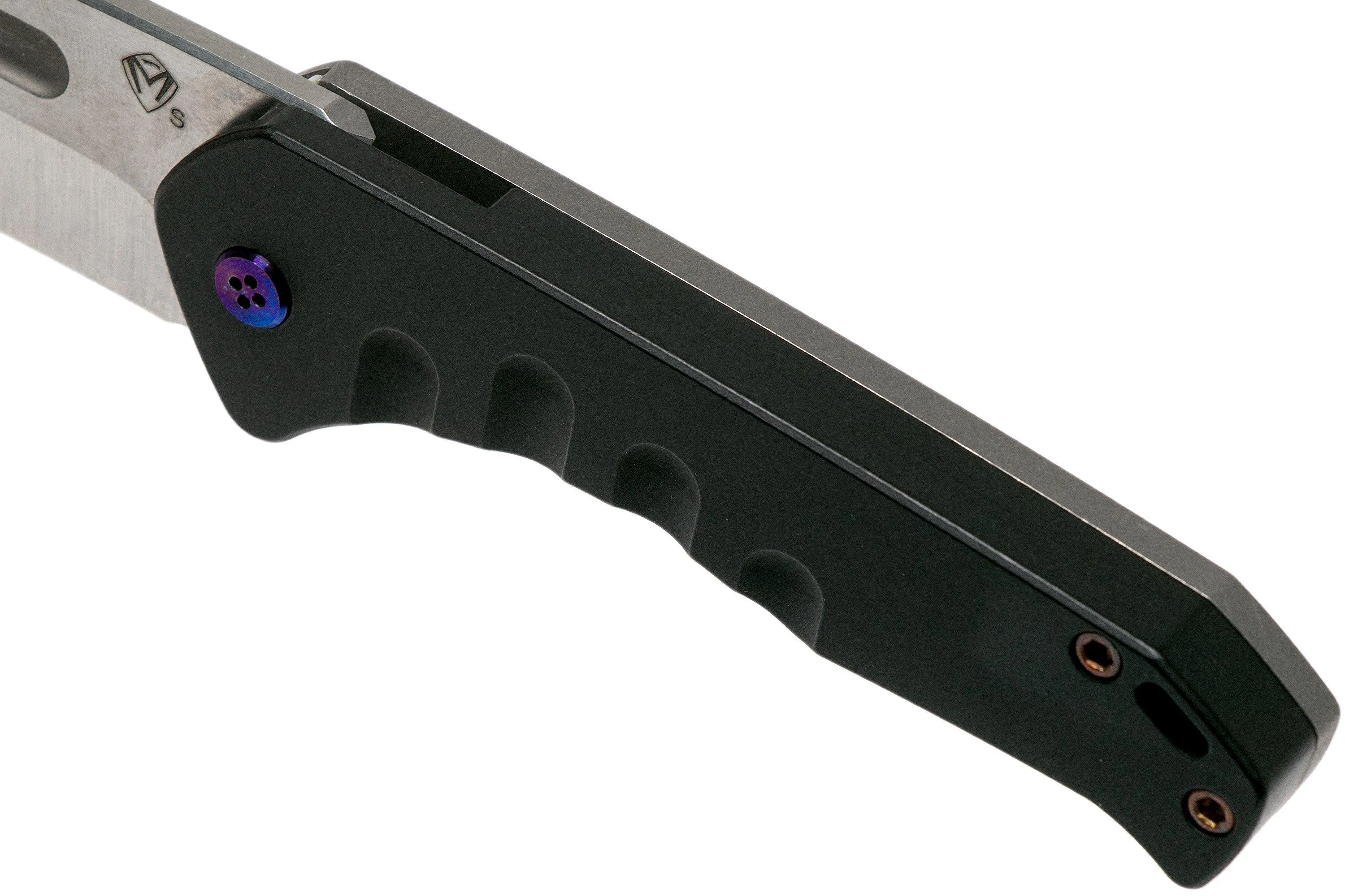Medford Swift Framelock, S35VN Tumbled Drop Point, Alu Espresso Handles, Flamed HW navaja