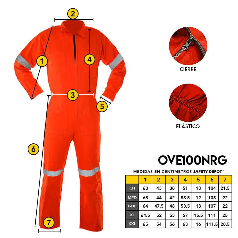 Overol naranja manga larga con reflejantes mod. OVE100NRG marca LICA