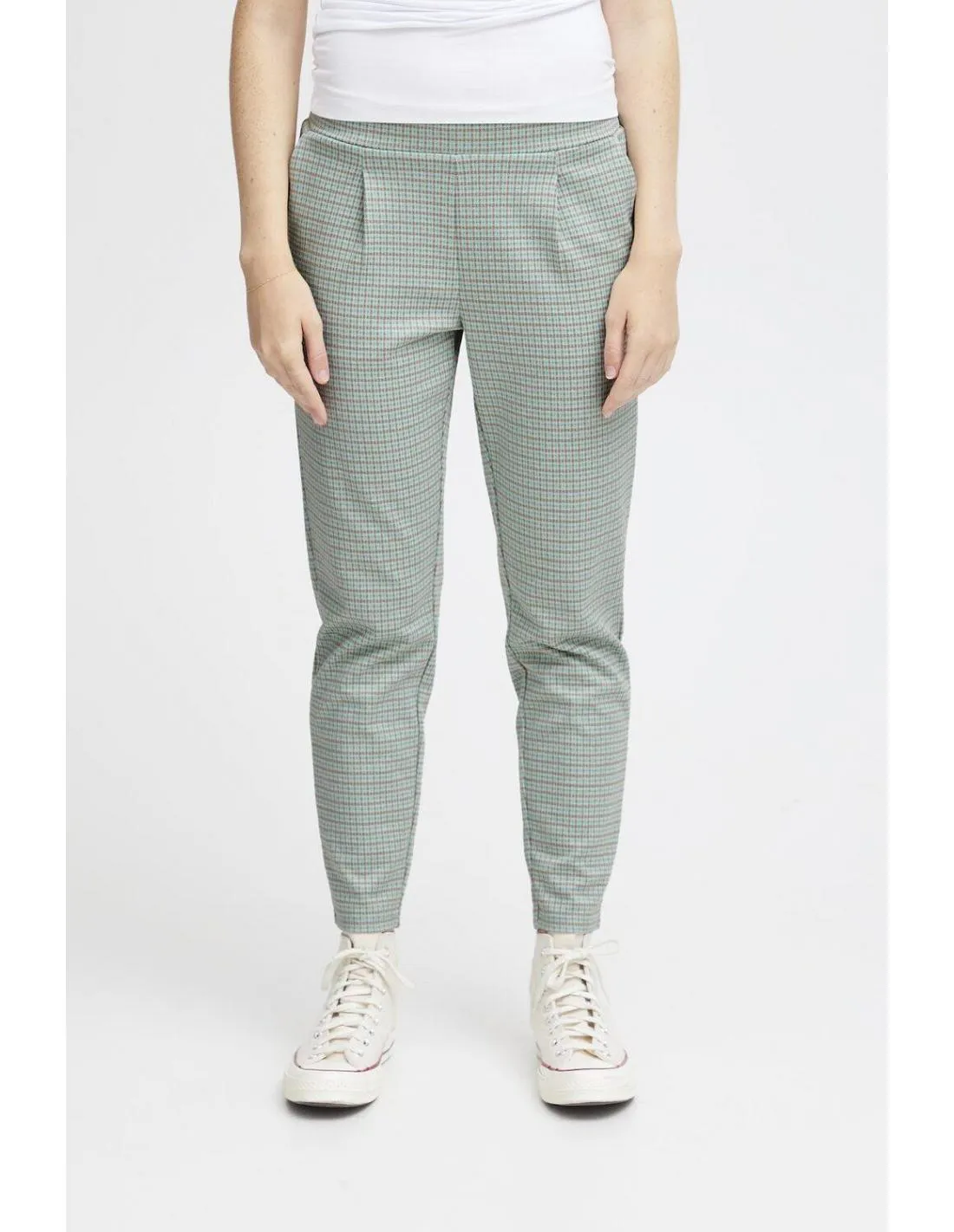 PANTALON PRINT A CUADROS TURQUESA ICHI KATE