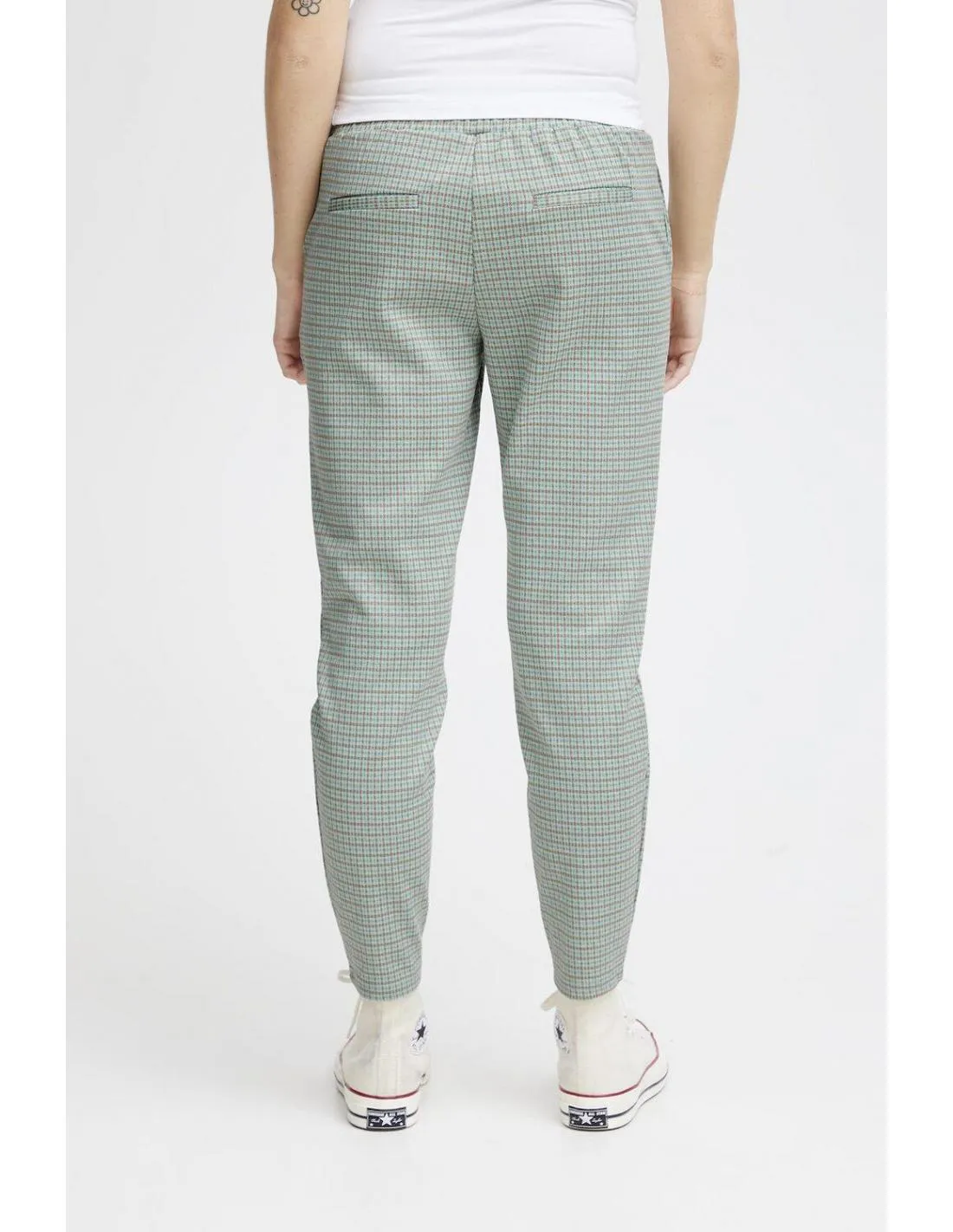 PANTALON PRINT A CUADROS TURQUESA ICHI KATE