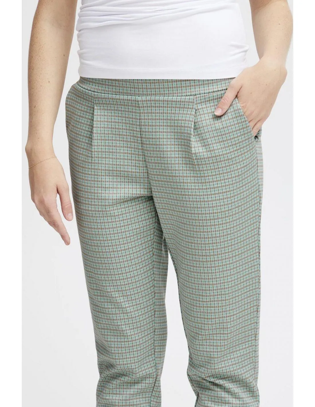 PANTALON PRINT A CUADROS TURQUESA ICHI KATE