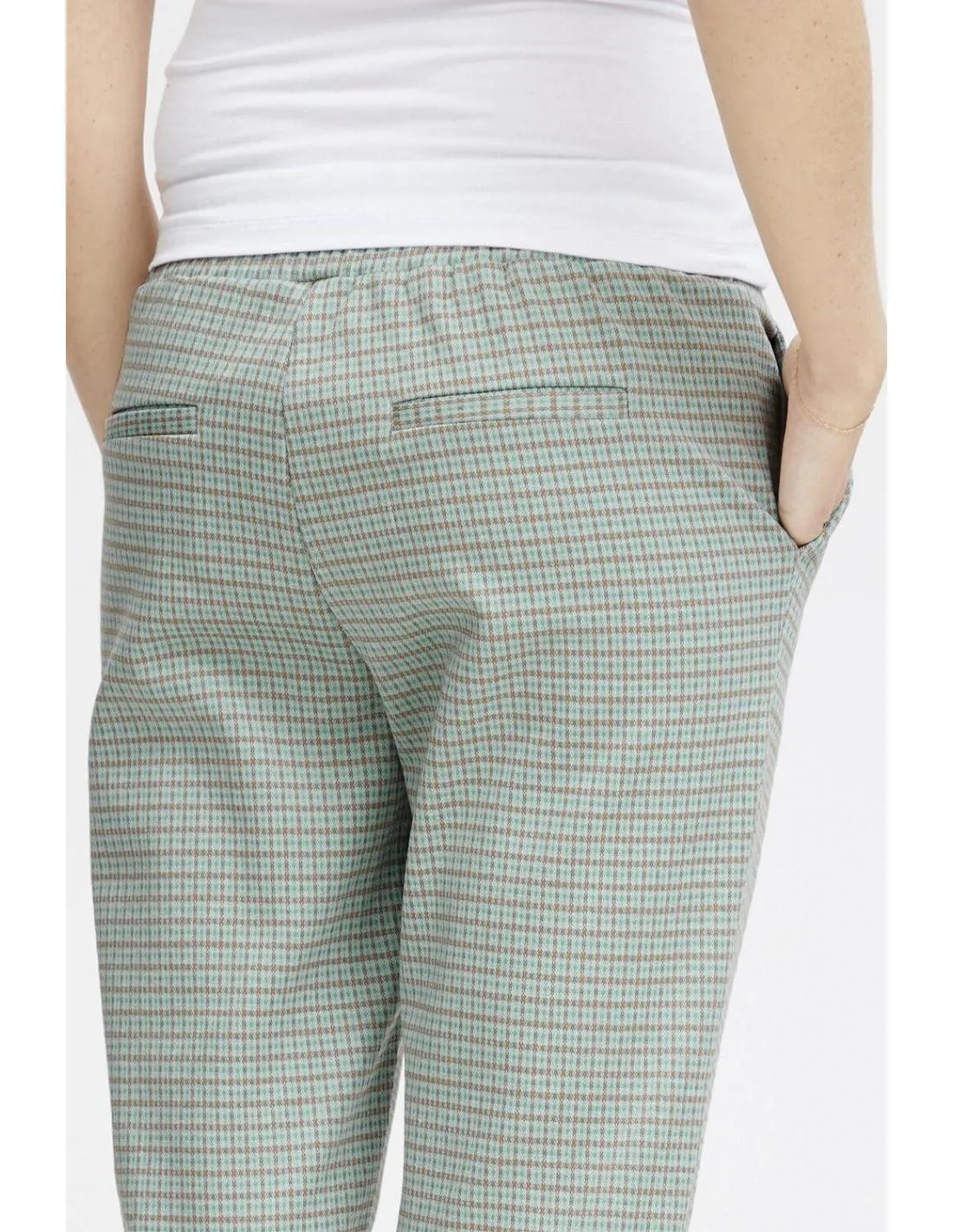 PANTALON PRINT A CUADROS TURQUESA ICHI KATE