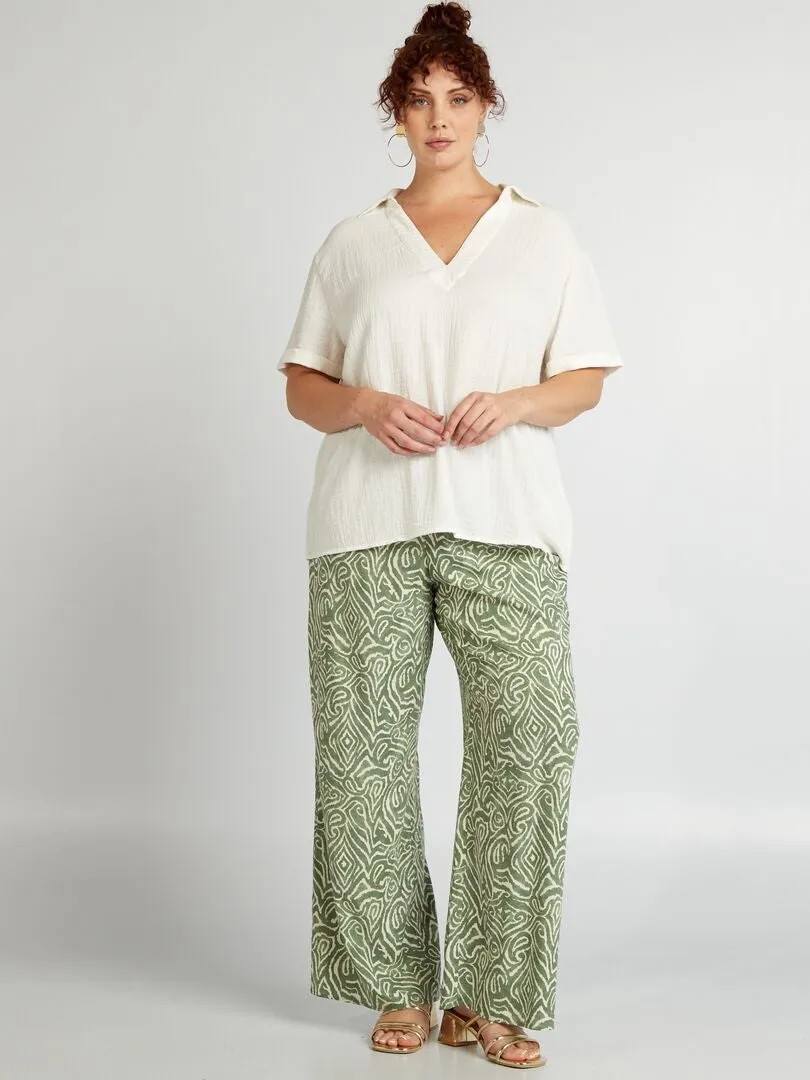 PANTALóN ANCHO CON ESTAMPADO  VERDE