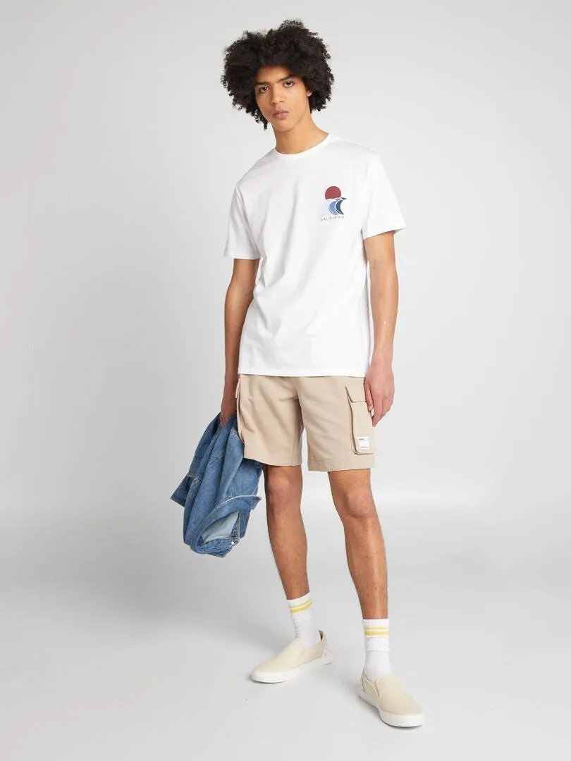 PANTALóN CORTO DE ALGODóN MULTIBOLSILLOS  BEIGE