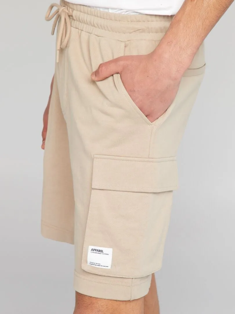 PANTALóN CORTO DE ALGODóN MULTIBOLSILLOS  BEIGE