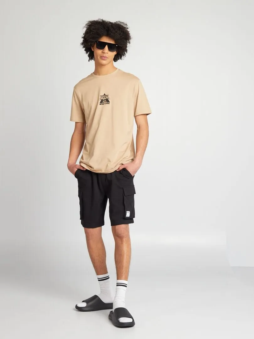 PANTALóN CORTO DE ALGODóN MULTIBOLSILLOS  NEGRO