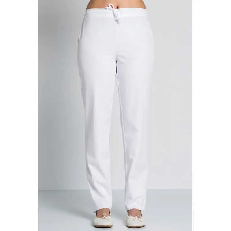 PANTALóN LABORAL DE MUJER BLANCO CON MEDIA CINTURA ELáSTICA Y CORDóN  DYNEKE