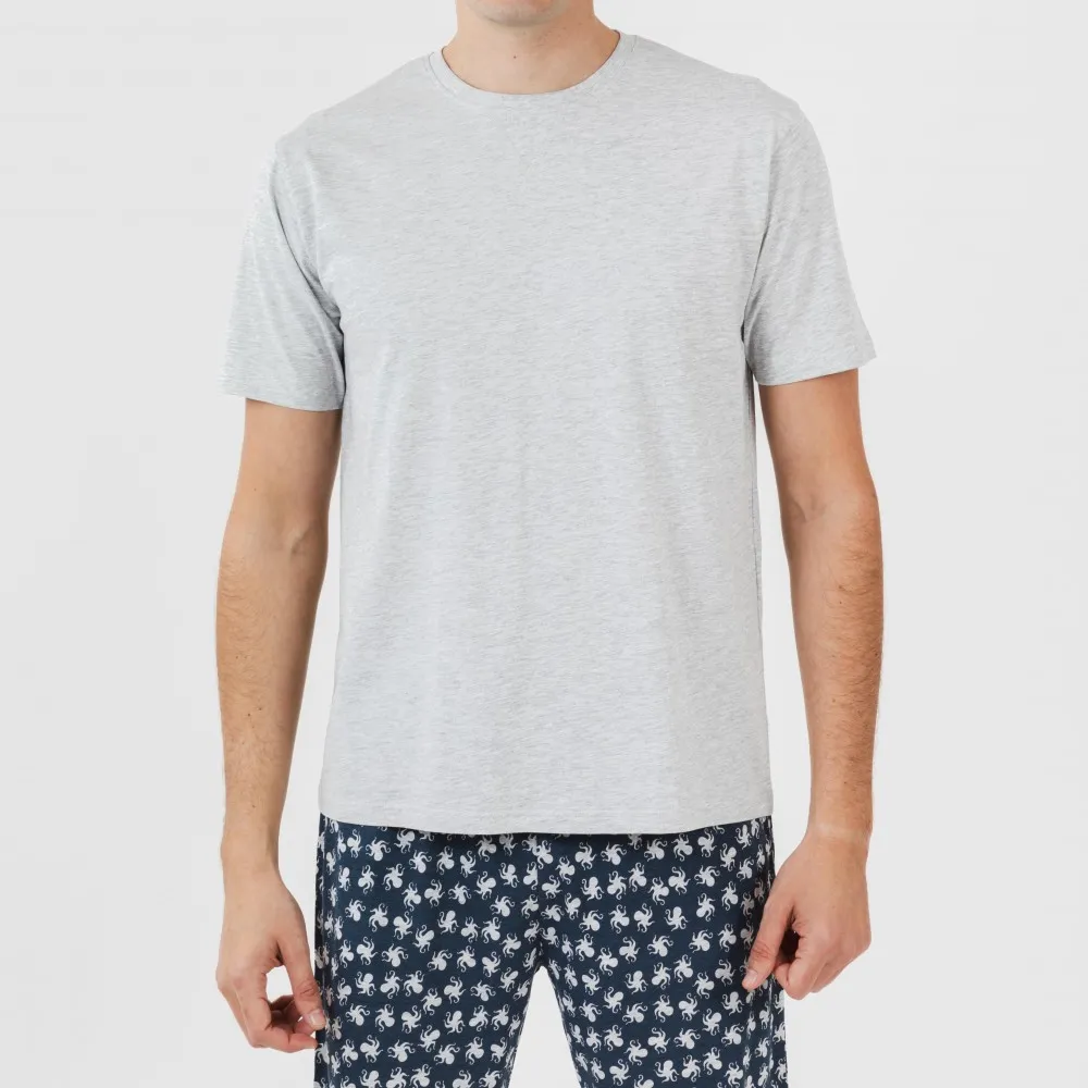 Pijama corto algodón hombre Octopus gris