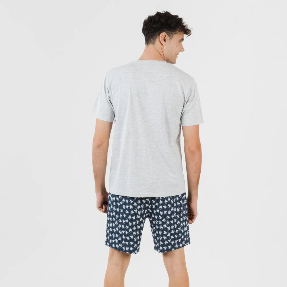 Pijama corto algodón hombre Octopus gris