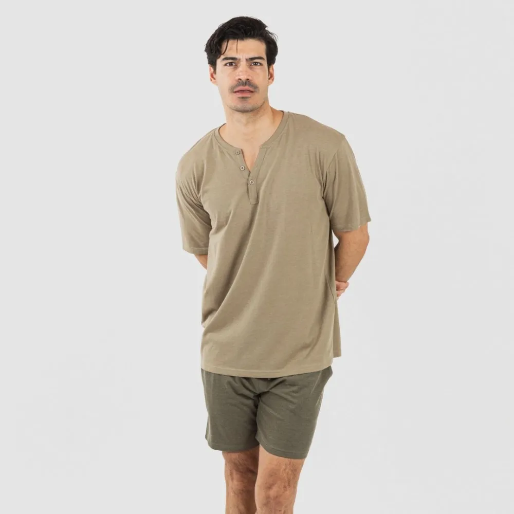 PIJAMA CORTO HOMBRE CON BOTONES VERDE CACERíA  VERDE OSCURO