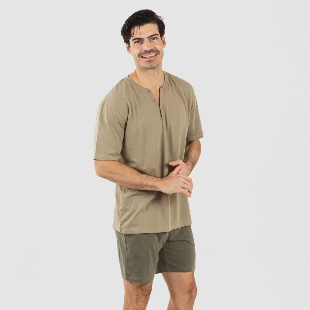 PIJAMA CORTO HOMBRE CON BOTONES VERDE CACERíA  VERDE OSCURO