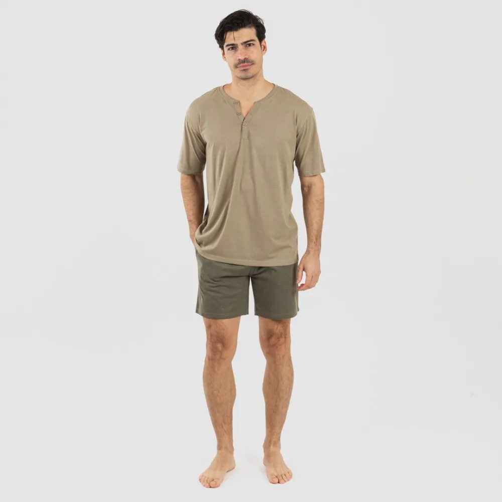 PIJAMA CORTO HOMBRE CON BOTONES VERDE CACERíA  VERDE OSCURO