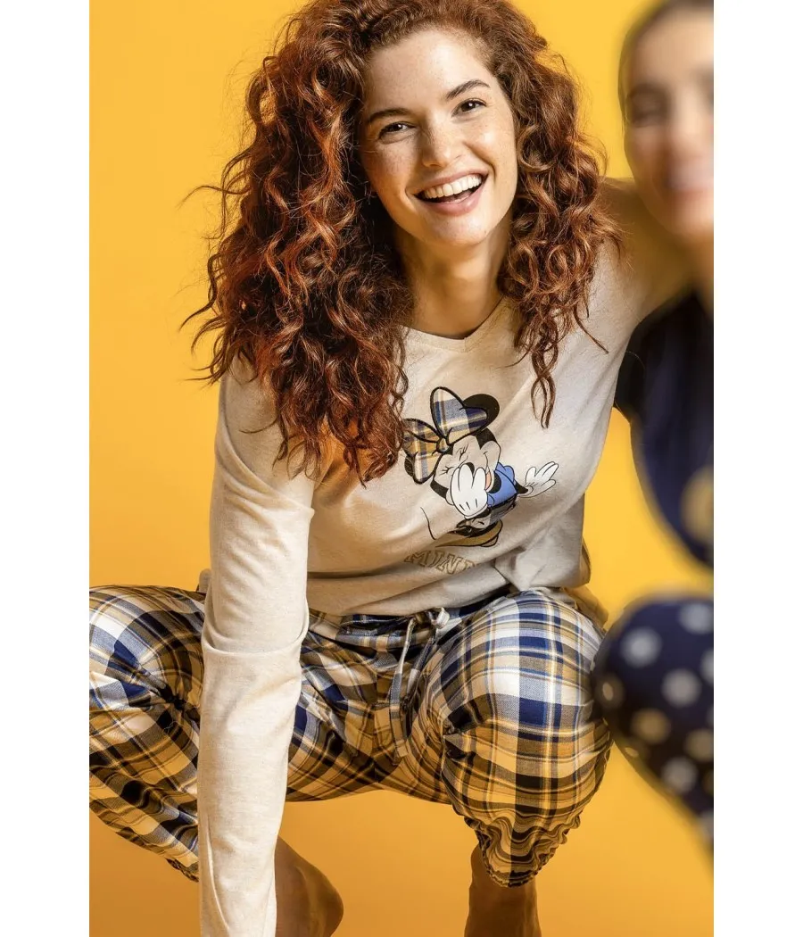 Pijama invierno mujer Disney 28 Happy Minnie beige algodón