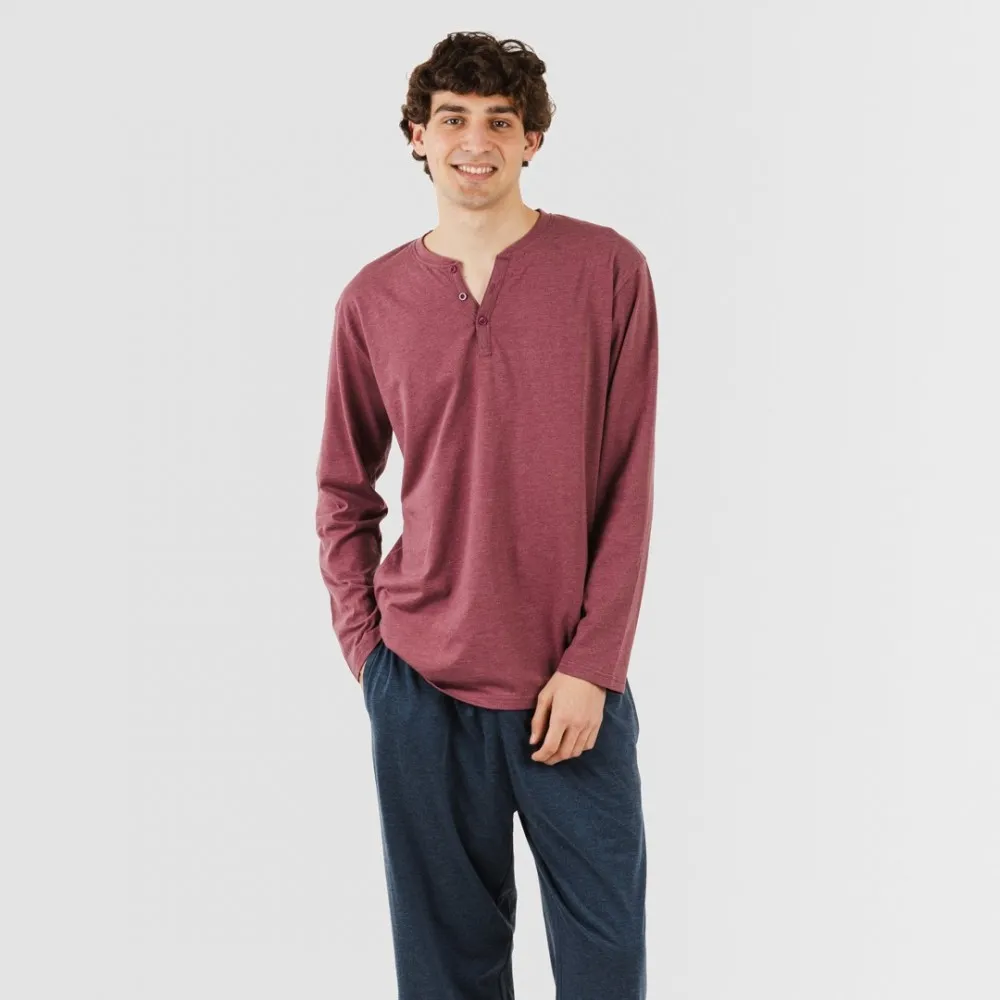 PIJAMA LARGO HOMBRE CON BOTONES BURDEOS  MARINO