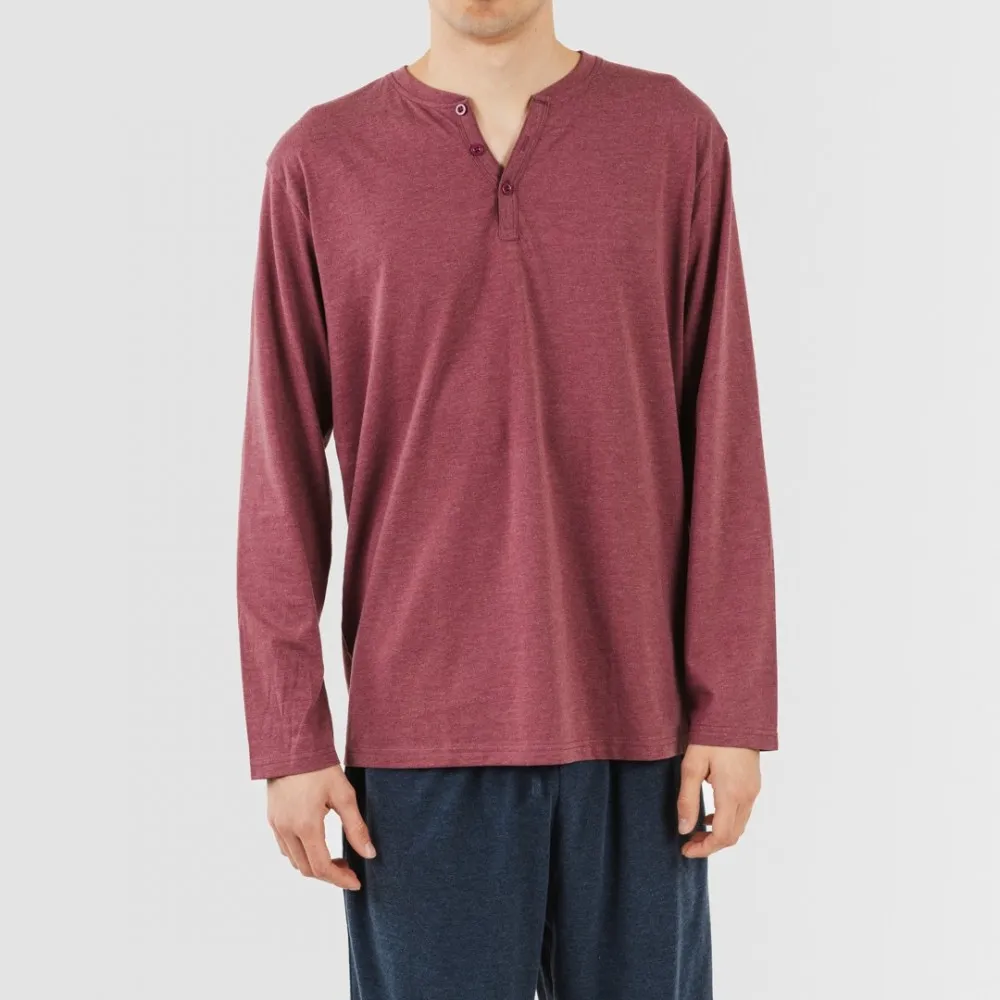 PIJAMA LARGO HOMBRE CON BOTONES BURDEOS  MARINO