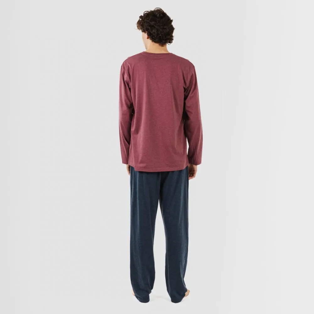 PIJAMA LARGO HOMBRE CON BOTONES BURDEOS  MARINO