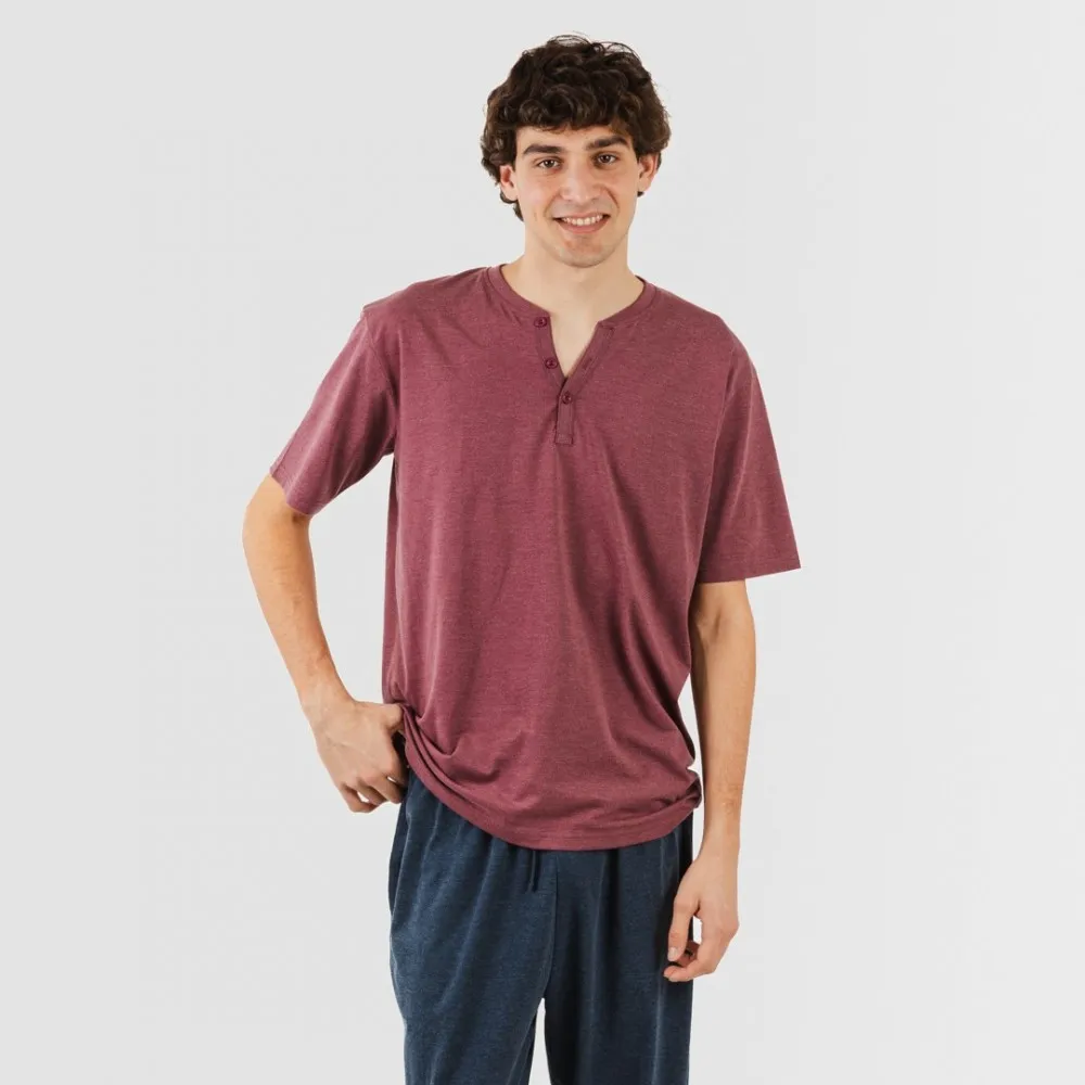 PIJAMA LARGO HOMBRE DE MANGA CORTA CON BOTóN BURDEOS  MARINO