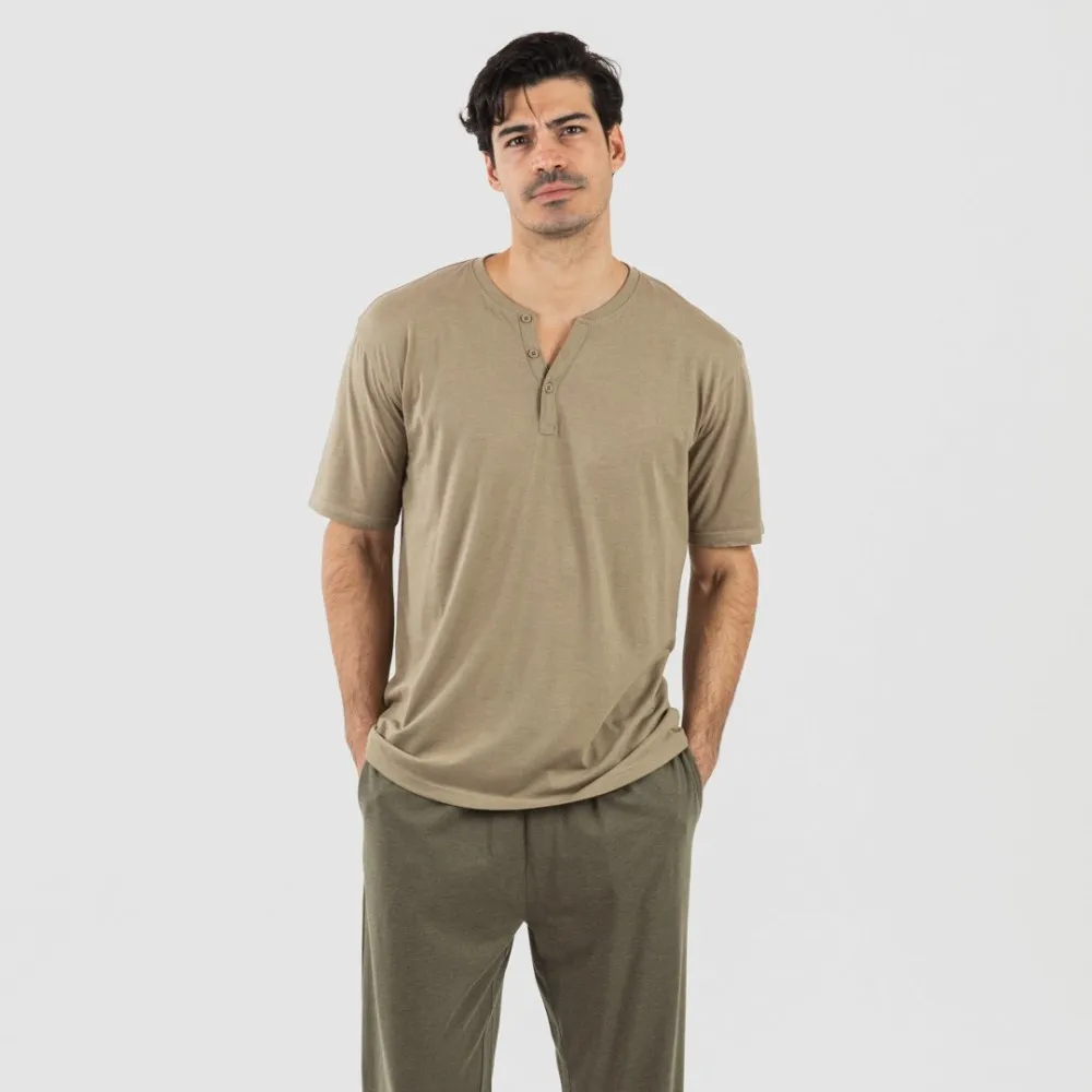 PIJAMA LARGO HOMBRE DE MANGA CORTA CON BOTóN VERDE CACERíA  VERDE OSCURO