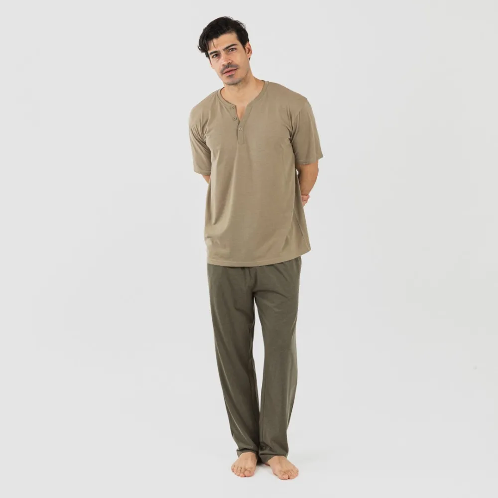 PIJAMA LARGO HOMBRE DE MANGA CORTA CON BOTóN VERDE CACERíA  VERDE OSCURO