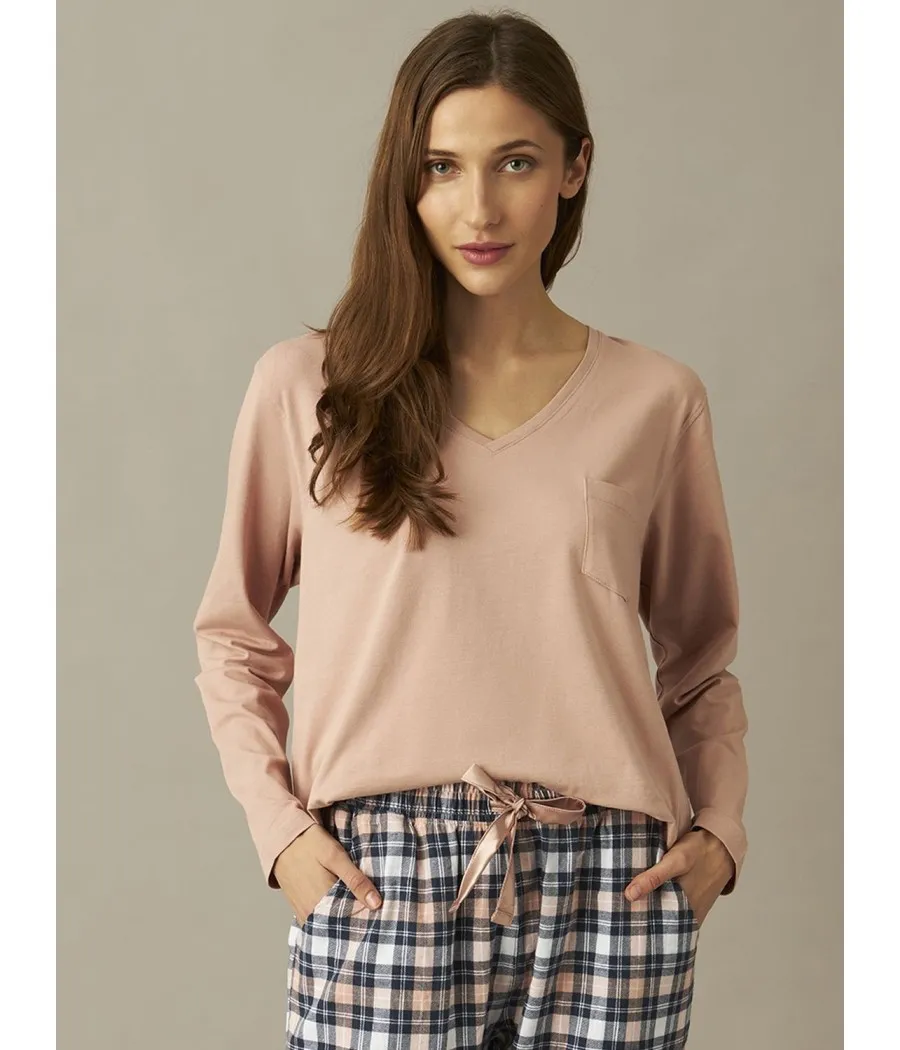 Pijama mujer invierno J&J Brothers cuadros Franela bolsillos