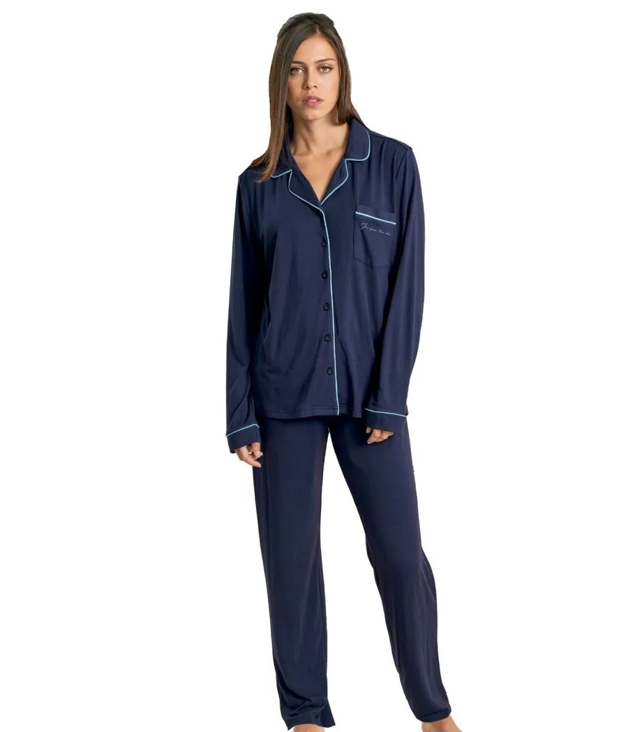 Pijama mujer otoño invierno Muidemi abierto azul viscosa