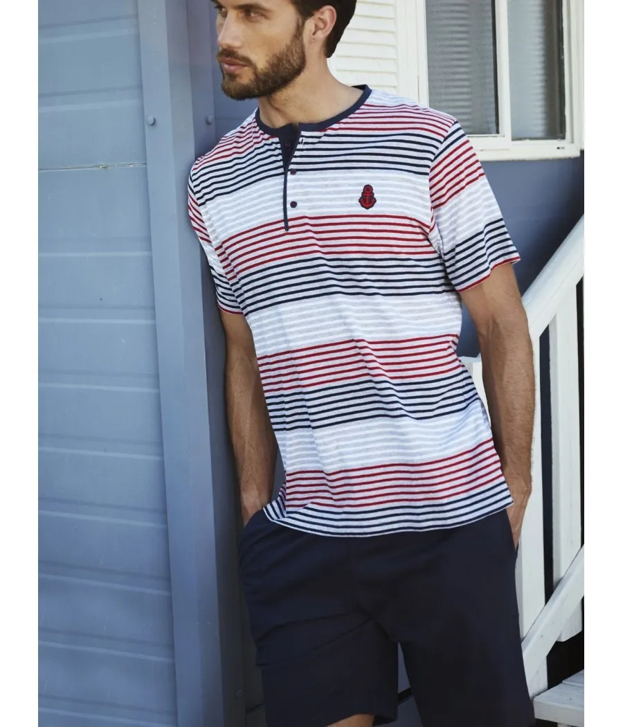 Pijama verano hombre Admas Navy rayas bolsillos algodón