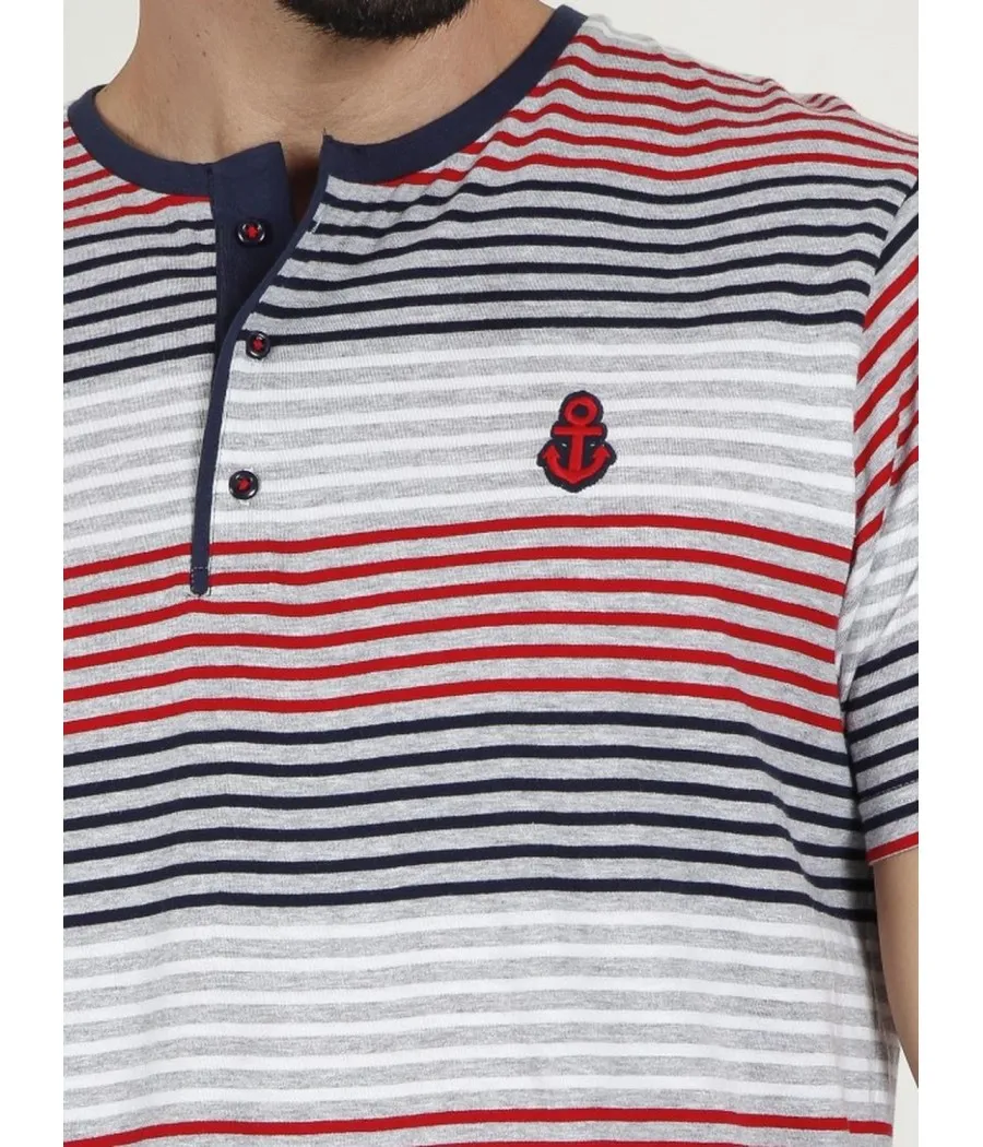 Pijama verano hombre Admas Navy rayas bolsillos algodón
